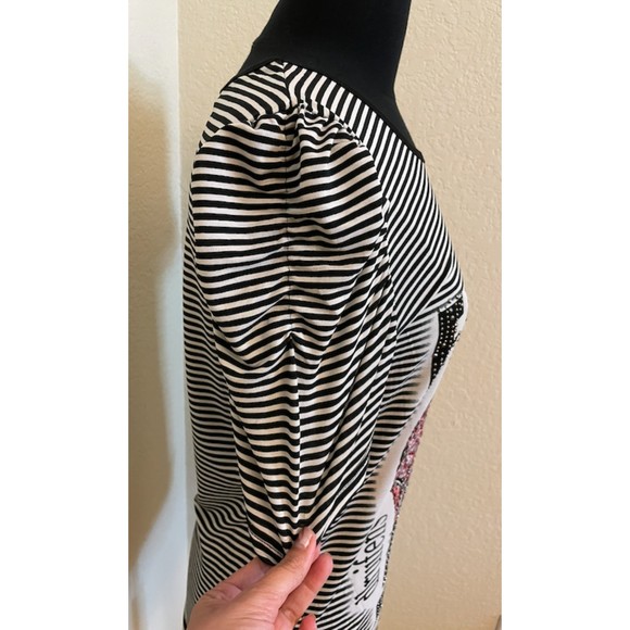 Striped Puffy Sleeve Short Sleeve High Heeled Shoe Studded Top - Picture 6 of 11